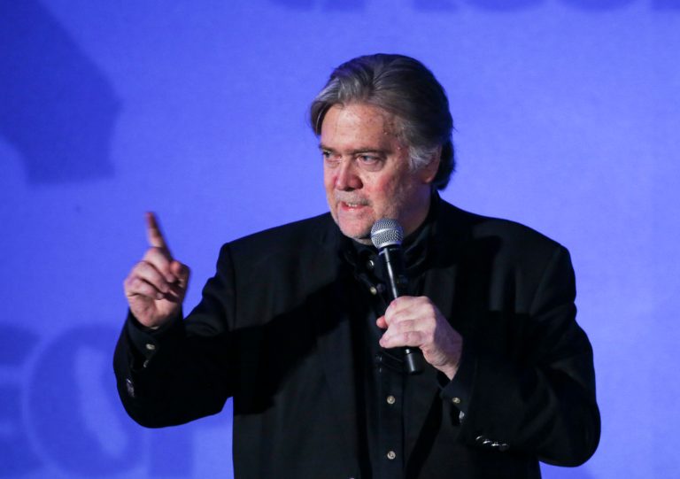 Steve Bannon, former strategist for President Donald Trump, speaks at at the California Republican Convention in Anaheim, Calf., on Friday Oct. 20, 2017.