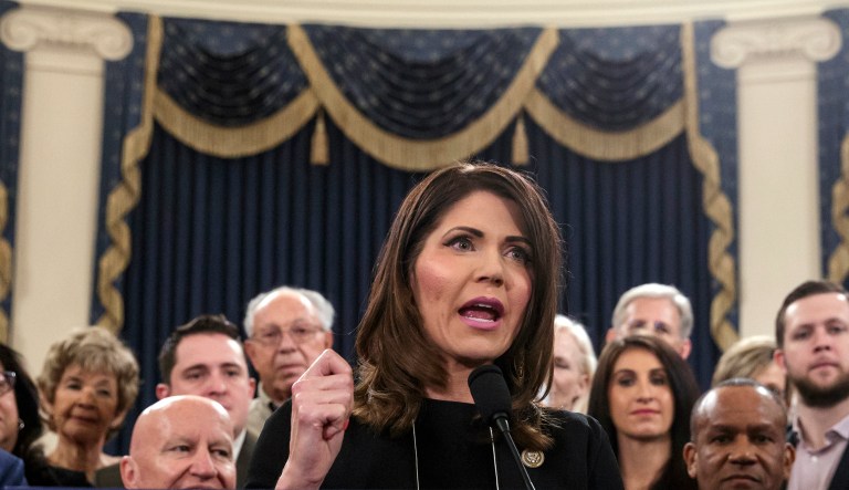 A group of lawmakers, led by Rep. Kristi Noem, R-S.D., is pushing leadership to include her legislation allowing states to collect sales taxes for online purchases in a must-pass spending bill.