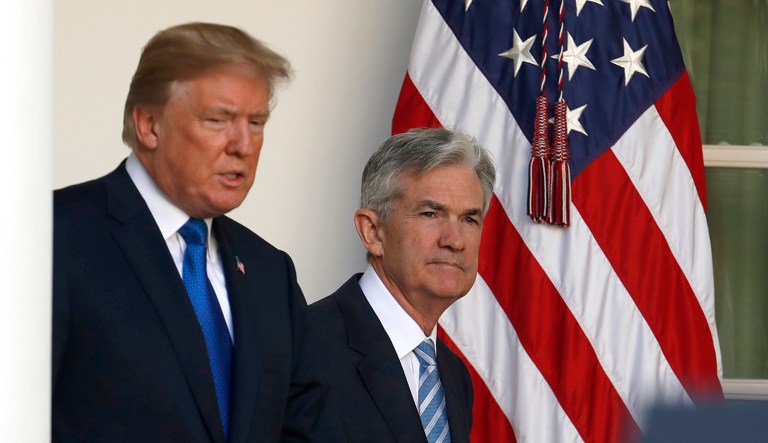 President Trump arrives with Federal Reserve board member Jerome Powell to announce him as his nominee for the next chair of the Federal Reserve in the Rose Garden of the White House in D.C.