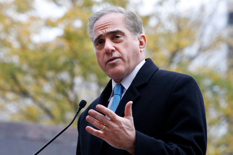 Veterans Affairs Secretary David Shulkin speaks during the U.S. World War I Centennial Commission ceremonial groundbreaking for the National World War I Memorial at Pershing Park, Thursday, Nov. 9, 2017, in Washington.