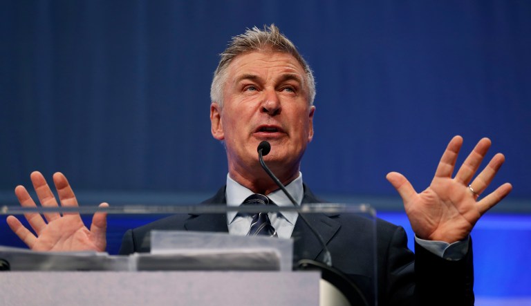 Actor Alec Baldwin speaks during the Iowa Democratic Party's Fall Gala, Monday, Nov. 27, 2017, in Des Moines, Iowa.