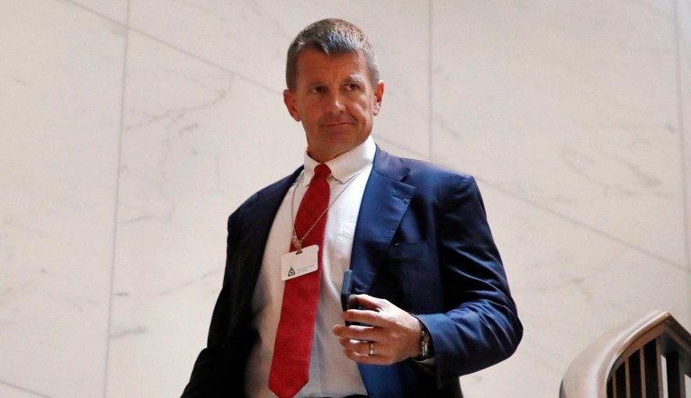 Blackwater founder Erik Prince arrives for a closed meeting with members of the House Intelligence Committee. 