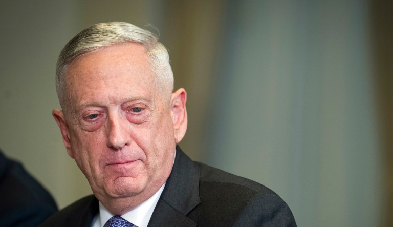 Defense Secretary Jim Mattis listens during a meeting.