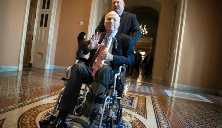 Sen. John McCain, R-Ariz., leaves a closed-door session on Capitol Hill in Washington, Dec. 1, 2017.