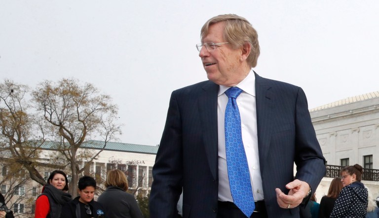 Theodore Olson, the lawyer for New Jersey, attends a news conference after leaving the Supreme Court where a case on sports betting is being heard, Monday, Dec. 4, 2017.