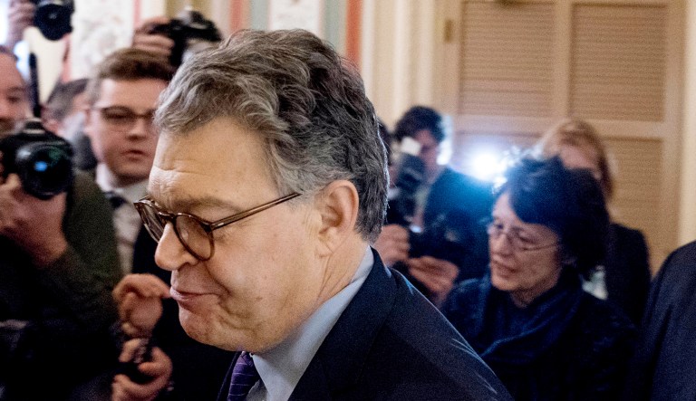 Al Franken appears on Capitol Hill in Washington.