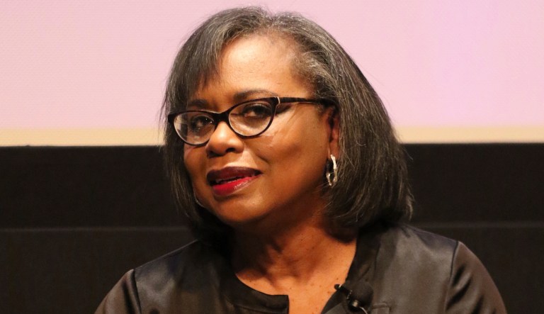Anita Hill speaks at a discussion about sexual harassment. 