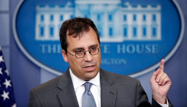 United States Citizenship and Immigration Services (USCIS) Director L. Francis Cissna speaks during the daily press briefing at the White House, Tuesday, Dec. 12, 2017, in Washington. 