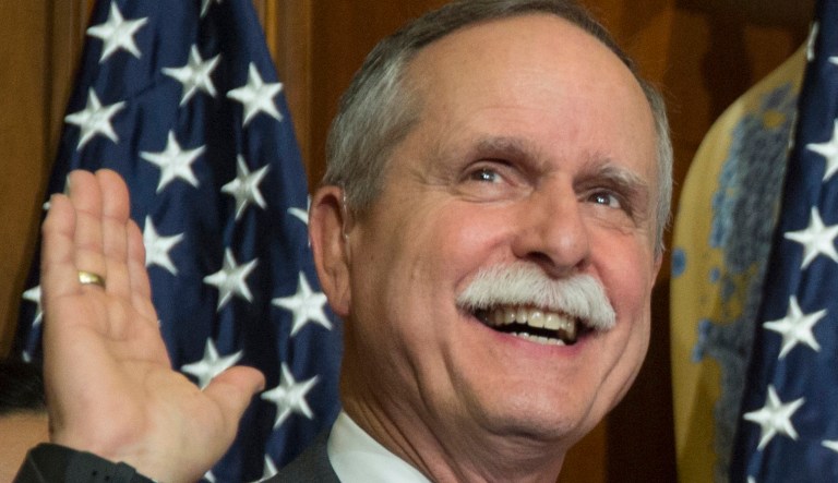In this Jan. 3, 2017, file photo, Rep. David McKinley speaks during a mock swearing-in ceremony on Capitol Hill in Washington.