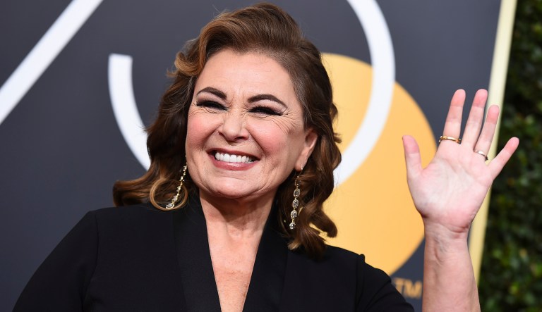 Roseanne Barr arrives at the 75th annual Golden Globe Awards.