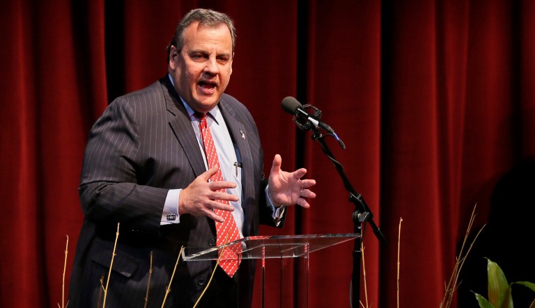 New Jersey Gov. Chris Christie speaks at memorial service for former New Jersey Gov. Brendan Byrne in Millburn, N.J., Monday, Jan. 8, 2018. Byrne died last week at age 93. Several former governors and current members of the congressional delegation are attending the memorial service of the two-term Democrat. Byrne is remembered for being a bipartisan leader and for authorizing the law permitting gambling in Atlantic City.