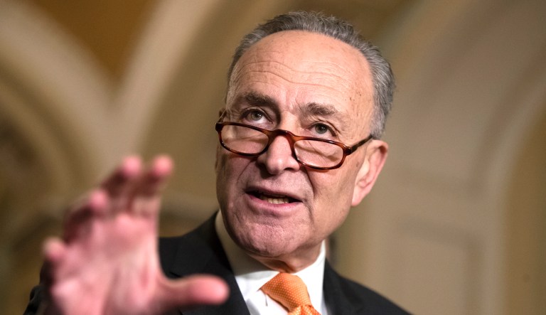 Senate Minority Leader Chuck Schumer, D-N.Y., speaks to reporters on Capitol Hill in Washington, D.C.