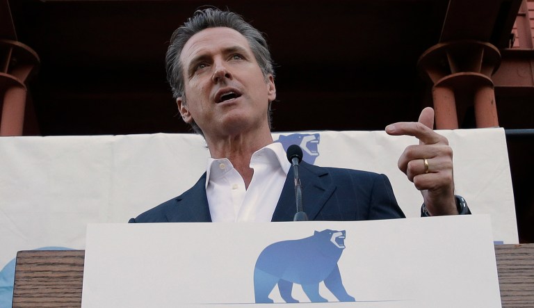 Lt. Gov. Gavin Newsom, a Democratic candidate for governor, speaks at a campaign event in Sacramento, Calif.