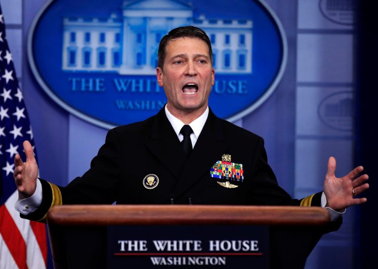 White House physician Dr. Ronny Jackson speaks to reporters during the daily press briefing in the Brady press briefing room at the White House, in Washington, Tuesday, Jan. 16, 2018. 