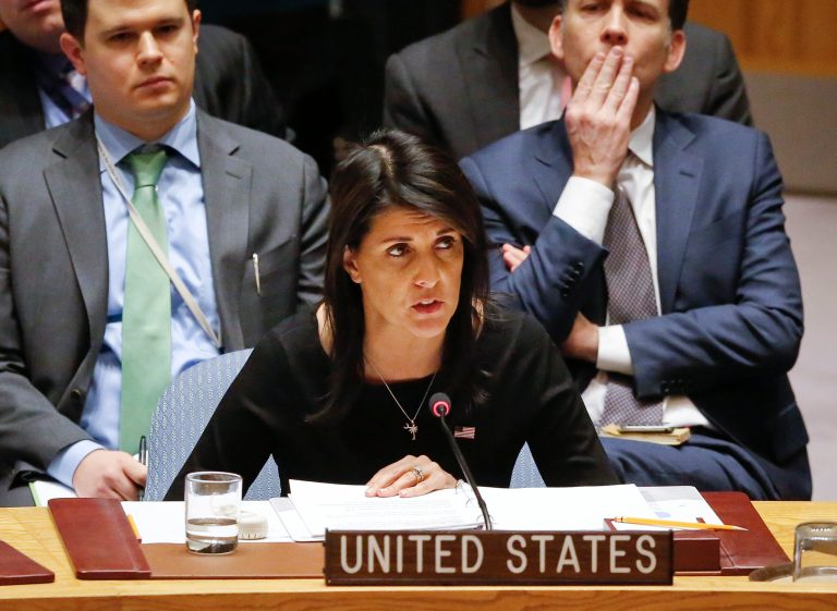 United Nations U.S. Ambassador Nikki Haley address a U.N. Security Council meeting on non-proliferation of weapons of mass destruction, Thursday Jan. 18, 2018 at U.N. headquarters.
