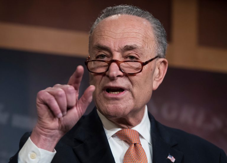 Senate Minority Leader Chuck Schumer, D-N.Y., talks to reporters during a press conference in Washington, D.C.