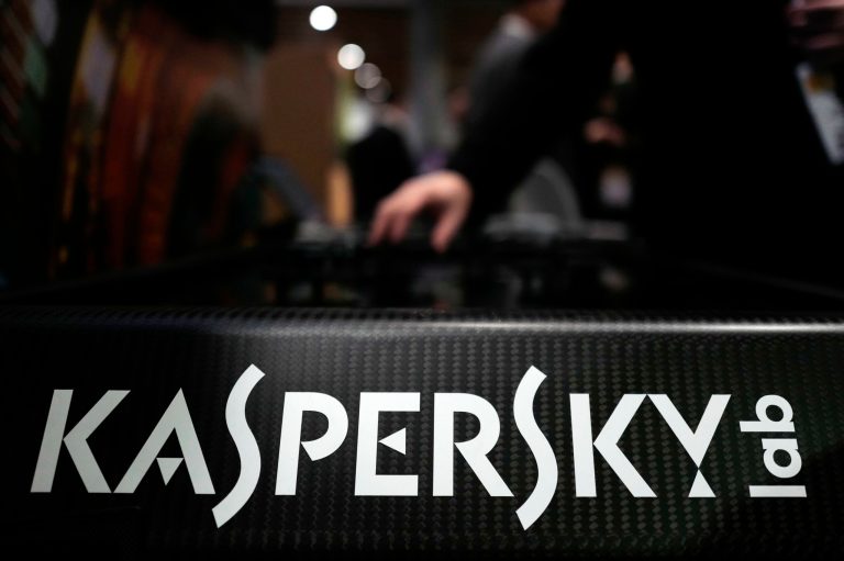 A man uses an electronic demonstration table at the Kaspersky Lab stand during the International Cybersecurity forum in Lille, France on Jan. 23.