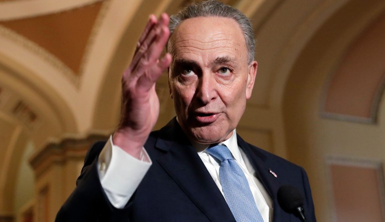Senate Minority Leader Chuck Schumer, D-N.Y., speaks at the Capitol in Washington.