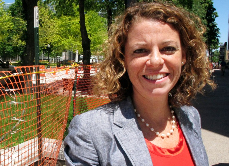 FILE - In this June. 1, 2017 file photo, Milwaukee County Circuit Judge Rebecca Dallet announces she is running for the Wisconsin Supreme Court in Madison, Wis. Dallet is one of three candidates in the race for the court. One of the three will be eliminated in the Feb. 20, 2018, primary.