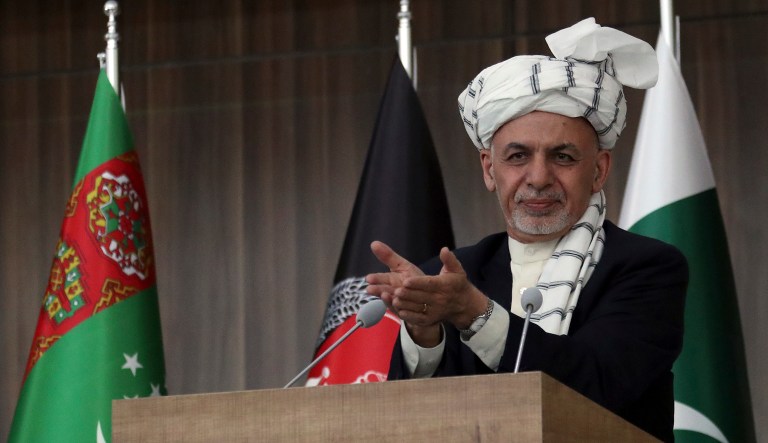 Afghanistan's President Ashraf Ghani speaks during a ceremony. 