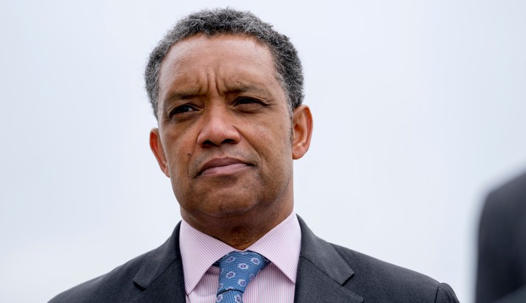 District of Columbia Attorney General Karl Racine attends a news conference near the White House in Washington.
