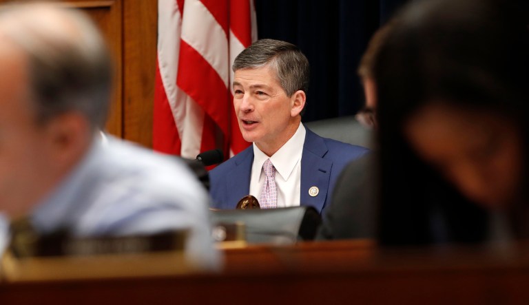 Chairman of the House Financial Services Committee Rep. Jeb Hensarling, R-Texas, center, asks a question of Federal Reserve Chairman Jerome Powell during Powell's testimony on the semiannual monetary policy report to the House Financial Services Committee, Tuesday, Feb. 27, 2018, in Washington.