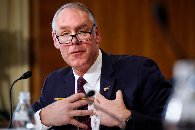 Interior Secretary Ryan Zinke testifies before the Senate Committee on Energy and Natural Resources during a committee hearing on the President's Budget Request for Fiscal Year 2019, Tuesday, March 13, 2018, on Capitol Hill in Washington.