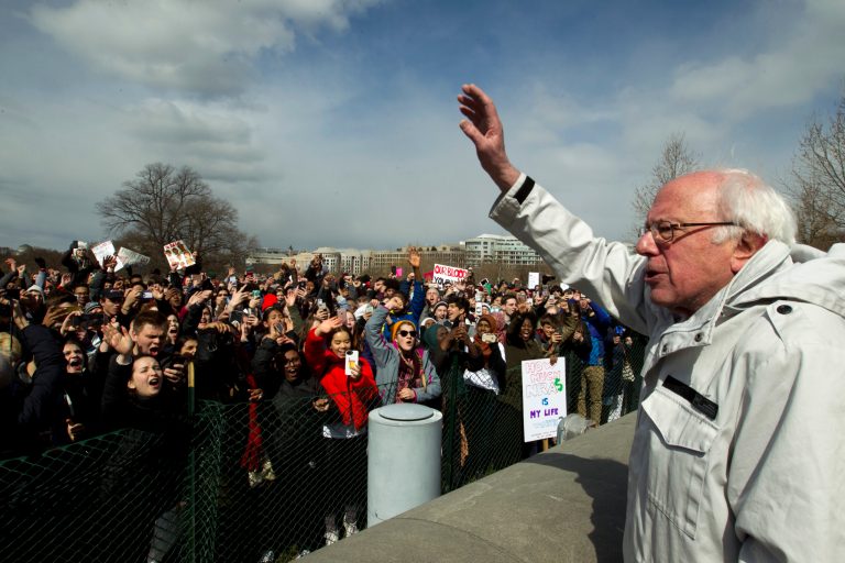 Sen. Bernie Sanders, I-Vt., speaks during a students rally asking for gun control outside of the U.S. Capitol building on Wednesday in Washington, D.C.