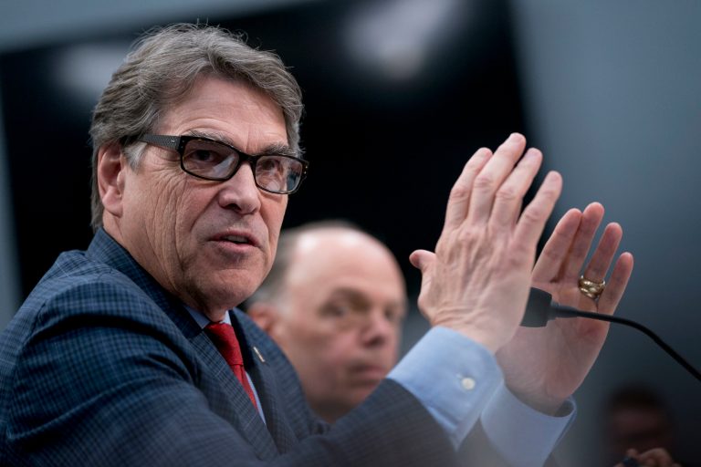Energy Secretary Rick Perry speaks at a House Appropriations subcommittee hearing on Capitol Hill in Washington, Thursday, March 15, 2018.