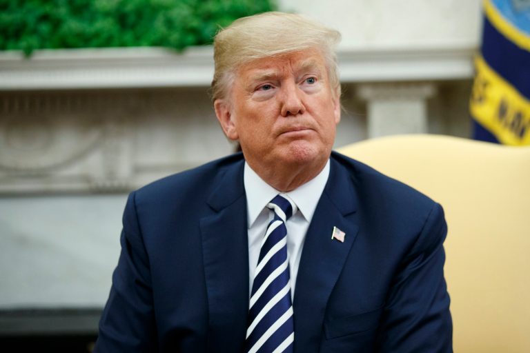 President  Trump pauses during a meeting with Saudi Crown Prince Mohammed bin Salman in the Oval Office of the White House Tuesday in Washington.