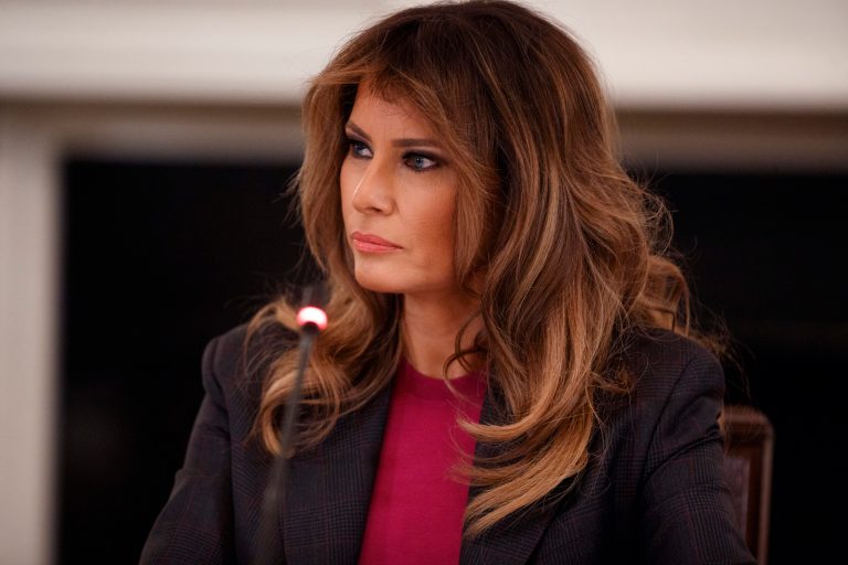 First lady Melania Trump listens during a roundtable on cyberbullying in the State Dining Room of the White House, Tuesday, March 20, 2018, in Washington.