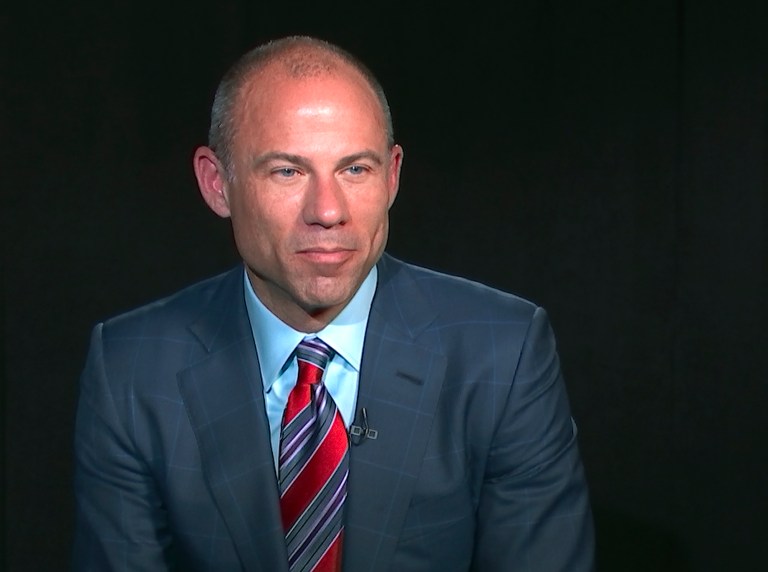 In this image from video, Michael Avenatti, attorney and spokesperson for adult film star Stormy Daniels, listens to a reporters' question during an interview at The Associated Press, Wednesday, March 21, 2018, in New York.