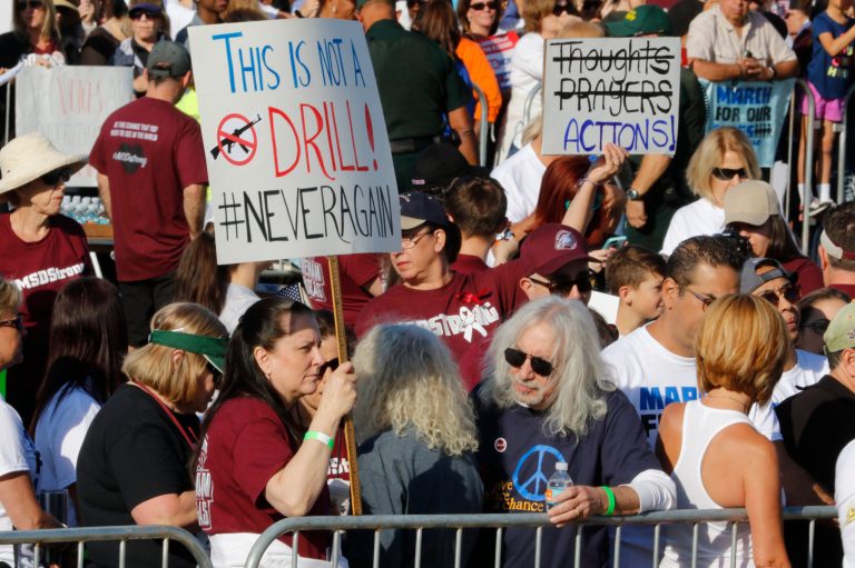 Participants gather during the March For Our Lives event on Saturday in Parkland, Fla.