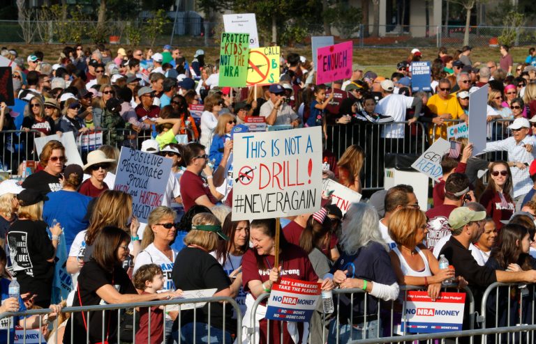 Participants gather during the March For Our Lives-Parkland event Saturday, March 24, 2018, in Parkland, Fla.