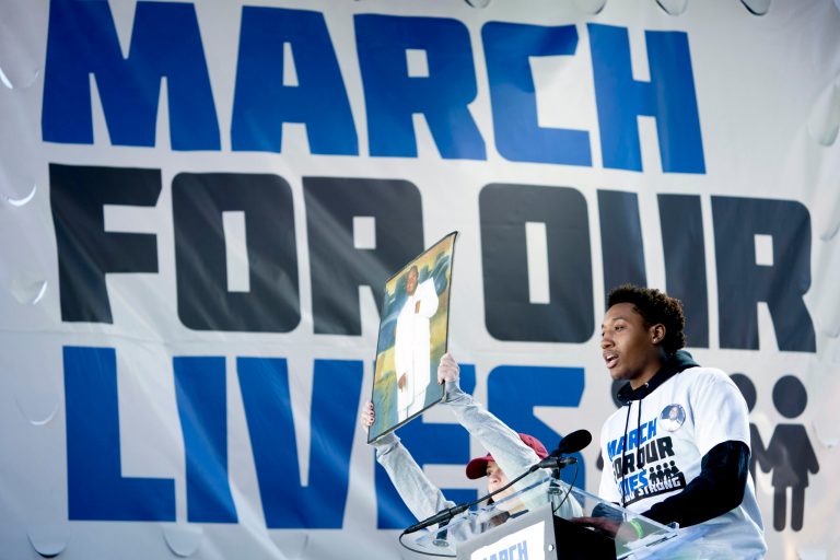 Trevon "Tre" Bosley, 19, of Chicago, the brother of Terrell Bosley who was killed in 2006 in a case of mistaken identity, speaks during the "March for Our Lives" rally in support of gun control in Washington on Saturday.