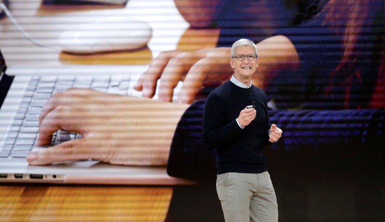 Apple CEO Tim Cook speaks during an Apple event at Lane Technical College Prep High School, Tuesday, March 27, 2018, in Chicago. 