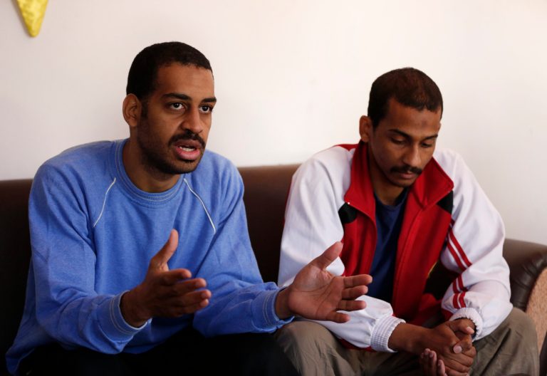 Alexanda Amon Kotey, left, and El Shafee Elsheikh, who were allegedly among four British jihadis who made up a brutal Islamic State cell dubbed "The Beatles," speak during a Friday interview at a security center in Kobani, Syria. âThe Beatlesâ terror cell is believed to have captured, tortured, and killed hostages including American, British, and Japanese journalists and aid workers.