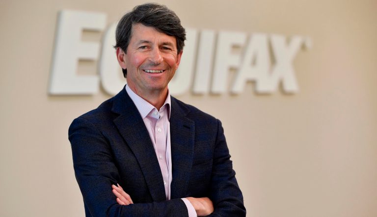 In this March 28, 2018, photo Equifax CEO Mark Begor poses for a photo in Atlanta. Equifax announced last month that Begor, a long-time financial industry executive, would be taking over as permanent CEO of the company. 