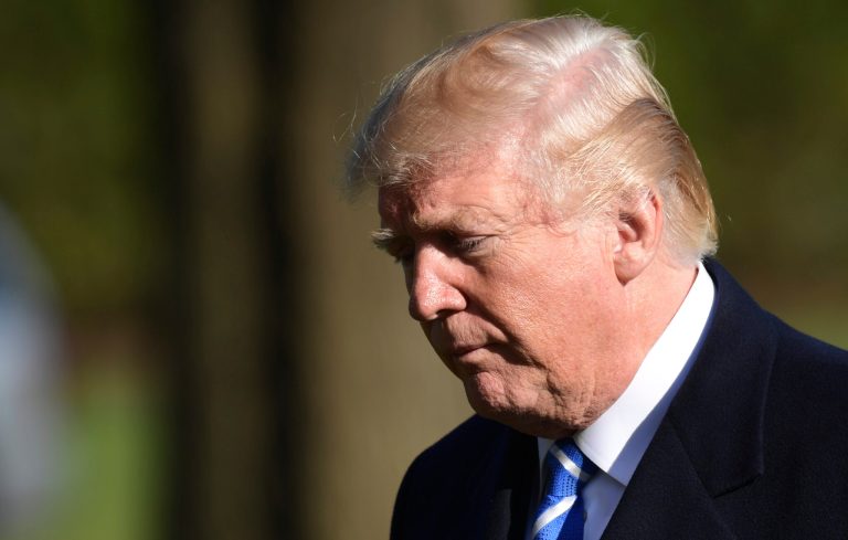 President Trump walks from Marine One on the South Lawn of the White House in Washington, D.C.