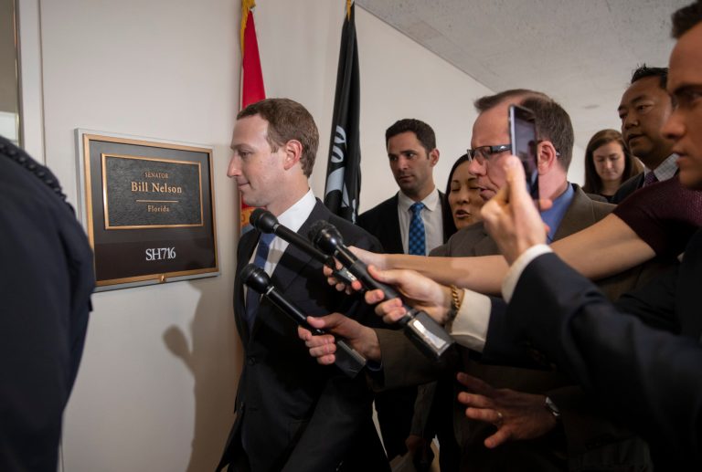 Facebook CEO Mark Zuckerberg arrives on Capitol Hill in Washington, Monday, April 9, 2018, to meet with Sen. Bill Nelson, D-Fla., the ranking member of the Senate Commerce Committee. Zuckerberg will testify Tuesday before a joint hearing of the Commerce and Judiciary Committees about the use of Facebook data to target American voters in the 2016 election. 
