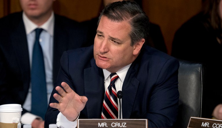 Sen. Ted Cruz, R-Texas, questions Facebook CEO Mark Zuckerberg as he testifies before a joint hearing of the Commerce and Judiciary Committees on Capitol Hill in Washington, Tuesday, April 10, 2018, about the use of Facebook data to target American voters in the 2016 election. 