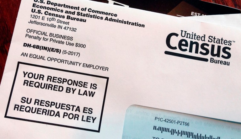 This March 23, 2018, file photo shows an envelope containing a 2018 census letter mailed to a resident in Providence, R.I., as part of the nation's only test run of the 2020 census