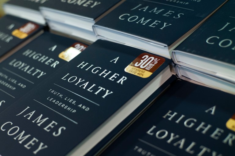 The book, "A Higher Loyalty" by former FBI Director James Comey is displayed at a Barnes & Noble bookstore in New York.