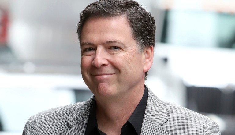 Former FBI director James Comey arrives for an appearance on "The Late Show with Stephen Colbert" at the Ed Sullivan Theater on Tuesday, April 17, 2018, in New York.