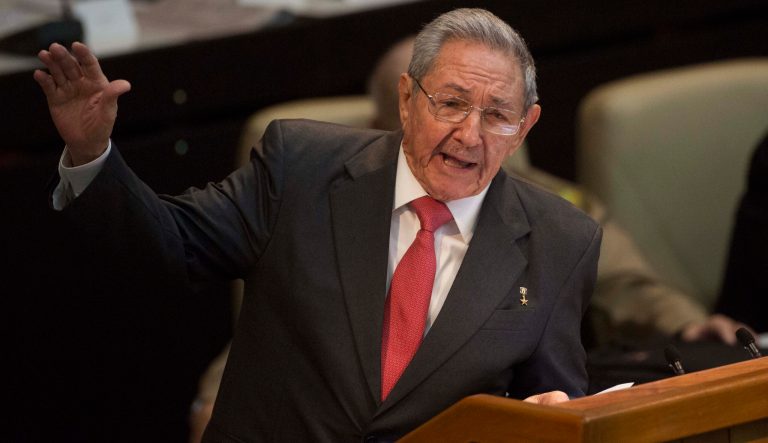 Cuba's former president Raul Castro delivers a speech at the National Assembly in Havana, Cuba, Thursday, April 19, 2018.