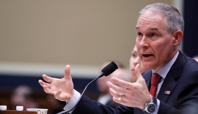Environmental Protection Agency Administrator Scott Pruitt testifies on the EPA FY2019 budget during a hearing of the House Energy and Commerce subcommittee on Capitol Hill in Washington, D.C.