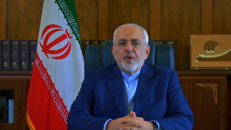 In this footage made available by the Iranian Government via YouTube on Thursday, Iranian Foreign Minister Mohammad Javad Zarif delivers a message, in Tehran, Iran. Iran's foreign minister took to YouTube on Thursday to criticize President Trump's threat to withdraw from the nuclear deal, saying Iran will not "renegotiate or add onto" the atomic accord.