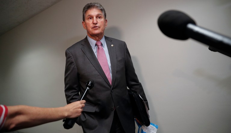 Sen. Joe Manchin, D-W.Va., speaks to members of the media prior to his meeting with CIA Director Nominee Gina Haspel, on Capitol Hill in Washington, Monday, May 7, 2018. Haspel was meeting at the Capitol with senators whose support could be key to her confirmation. 