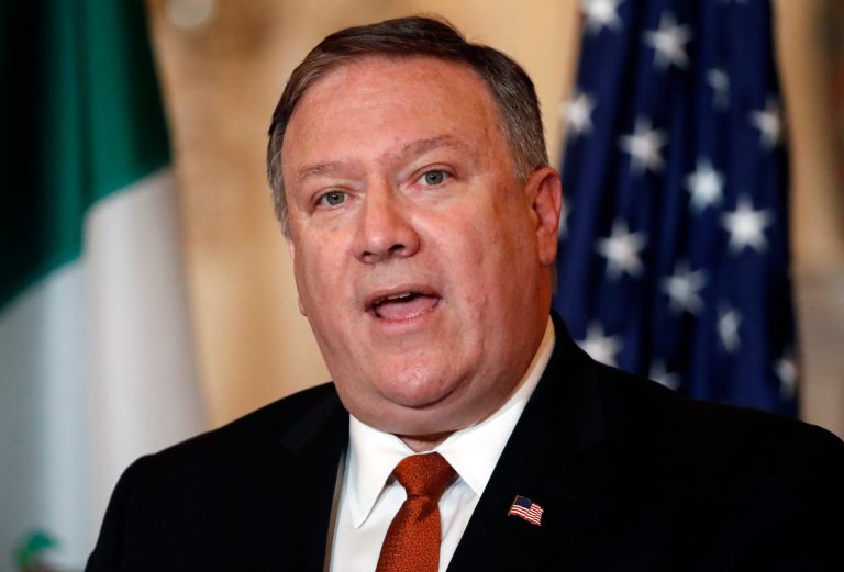 Secretary of State Mike Pompeo delivers remarks with Mexican Foreign Secretary Luis Videgaray at the State Department, Monday, May 7, 2018 in Washington.