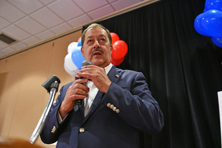 Former Massey Energy CEO Don Blankenship speaks to supporters in Charleston, W.Va., Tuesday, May 8, 2018. Blankenship is among the top three Republican candidates vying to take on Sen. Joe Manchin. The Democratic incumbent is expected to coast in his own primary.